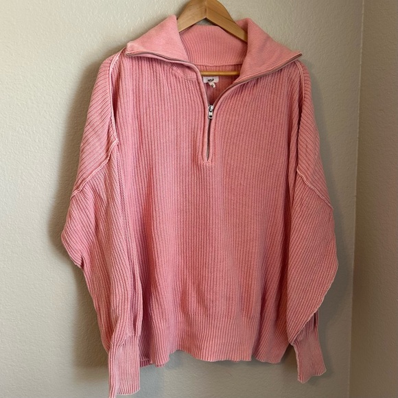 Aerie Women’s Beyond Quarter Zip Oversized 100% Cotton Pink Sweater, Size Small - Picture 5 of 11